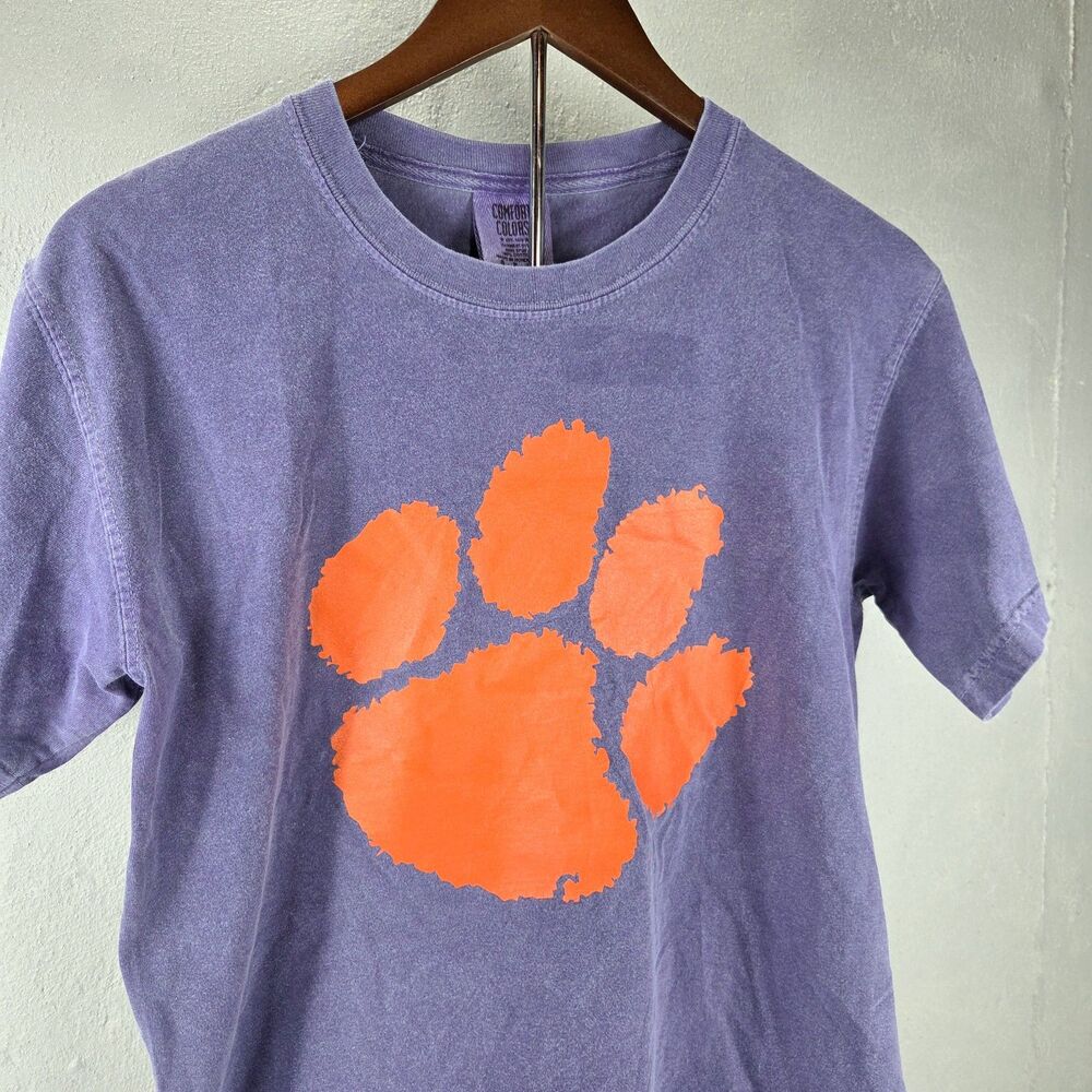 Clemson Tigers Comfort Colors Paw Logo T-Shirt Faded Purple Sz Small